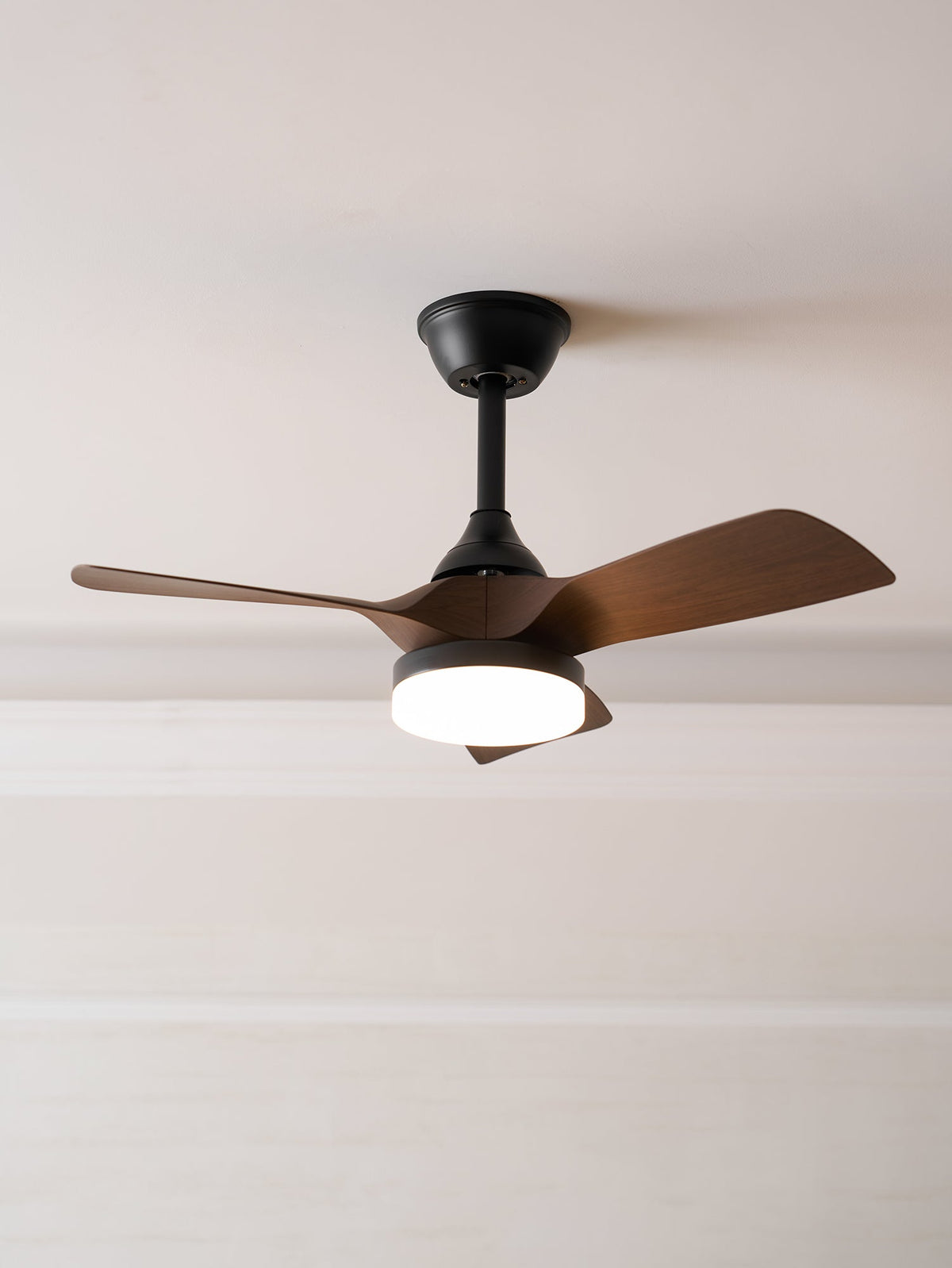 Silven Curve Ceiling Fan Light with LED – Modern Walnut Fan for Living Spaces