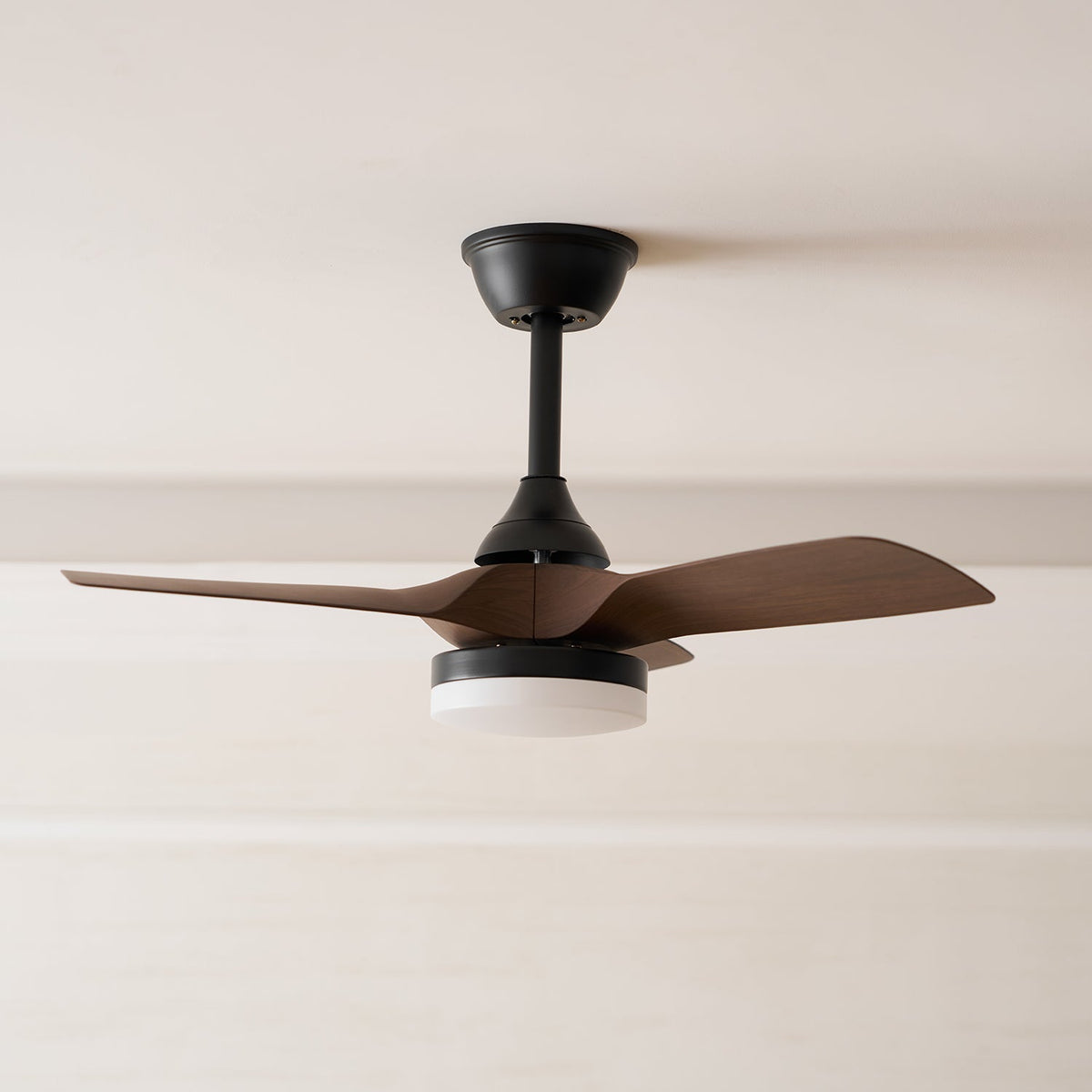 Silven Curve Ceiling Fan Light with LED – Modern Walnut Fan for Living Spaces