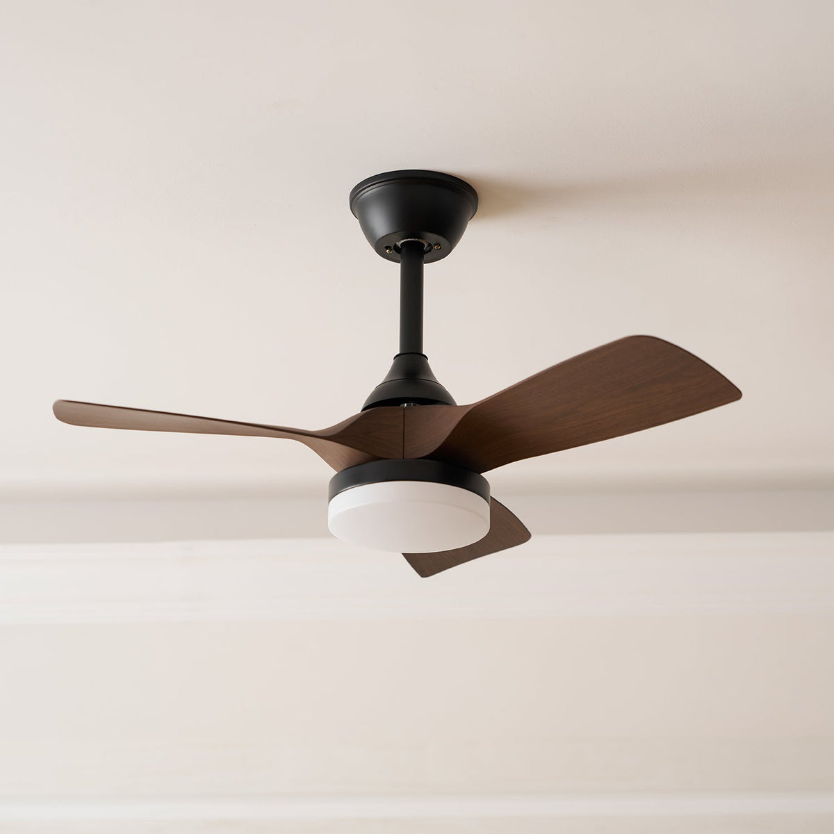 Silven Curve Ceiling Fan Light with LED – Modern Walnut Fan for Living Spaces