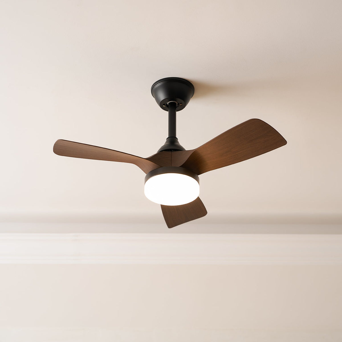 Silven Curve Ceiling Fan Light with LED – Modern Walnut Fan for Living Spaces