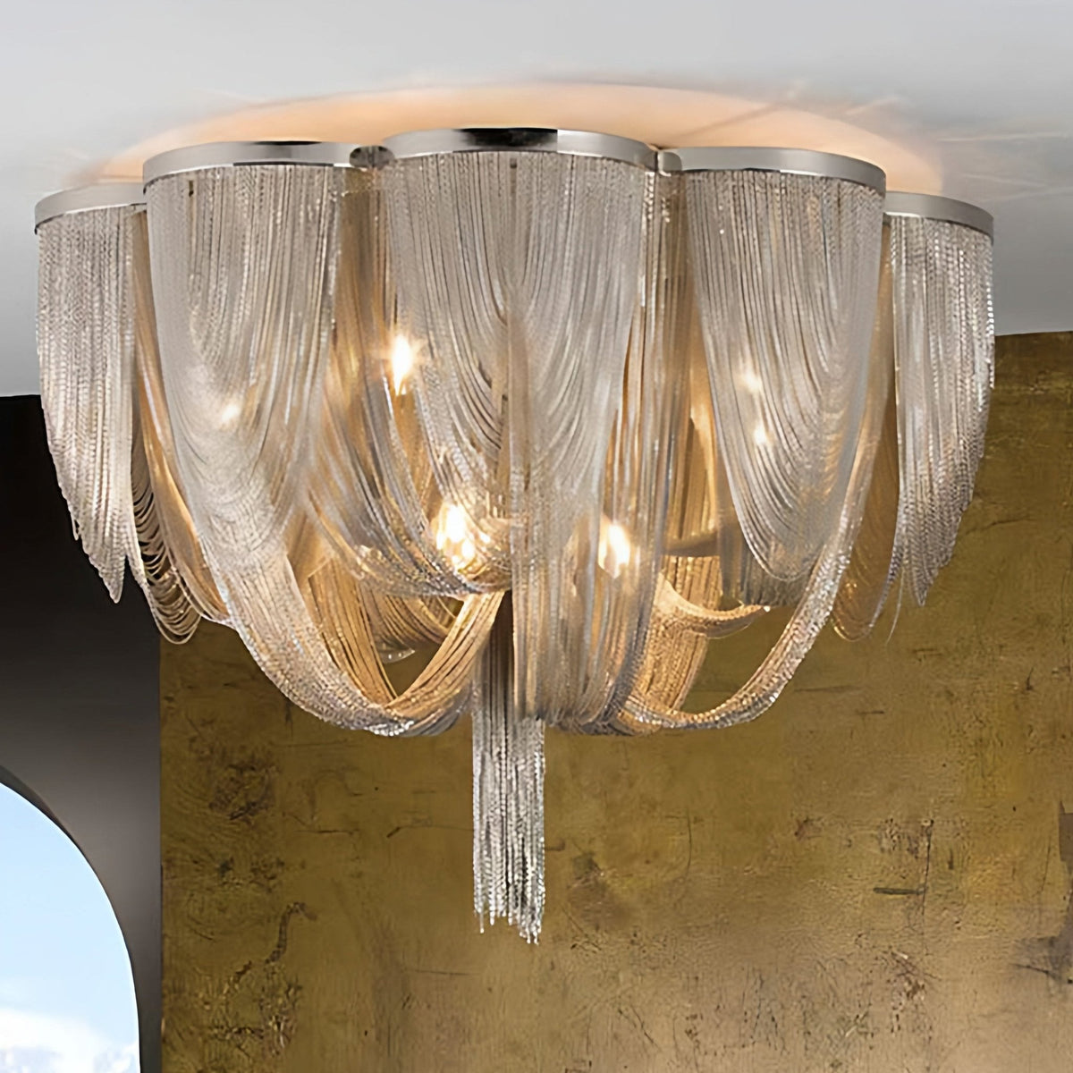 Cascading Chain Tassel Ceiling Light in Silver or Gold