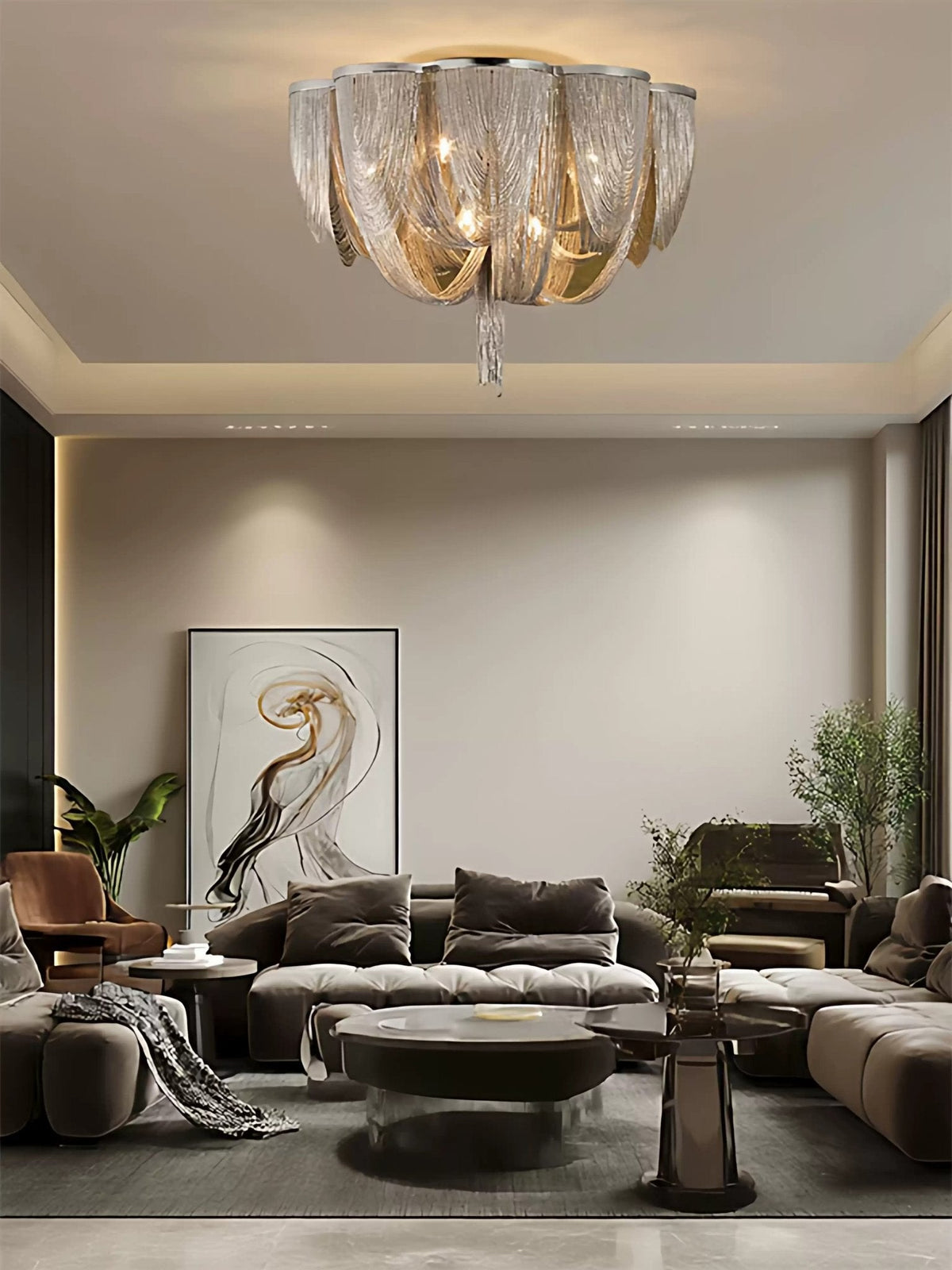 Cascading Chain Tassel Ceiling Light in Silver or Gold