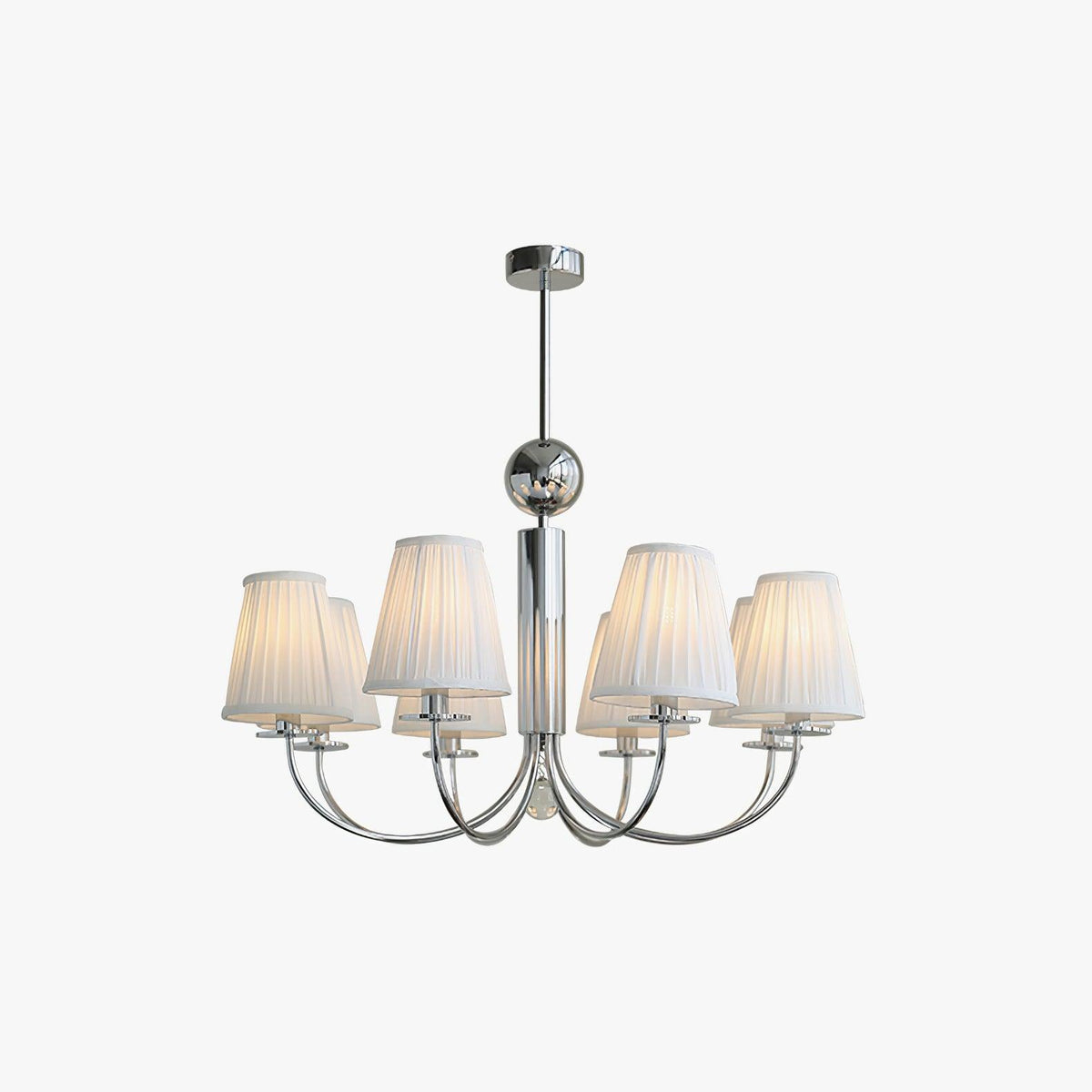 Simplicity Chrome Chandelier – Modern Candelabra Ceiling Light with Pleated Shades