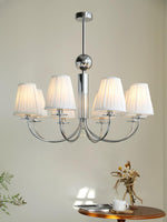 Simplicity Chrome Chandelier – Modern Candelabra Ceiling Light with Pleated Shades
