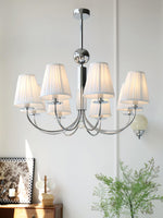Simplicity Chrome Chandelier – Modern Candelabra Ceiling Light with Pleated Shades