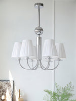 Simplicity Chrome Chandelier – Modern Candelabra Ceiling Light with Pleated Shades