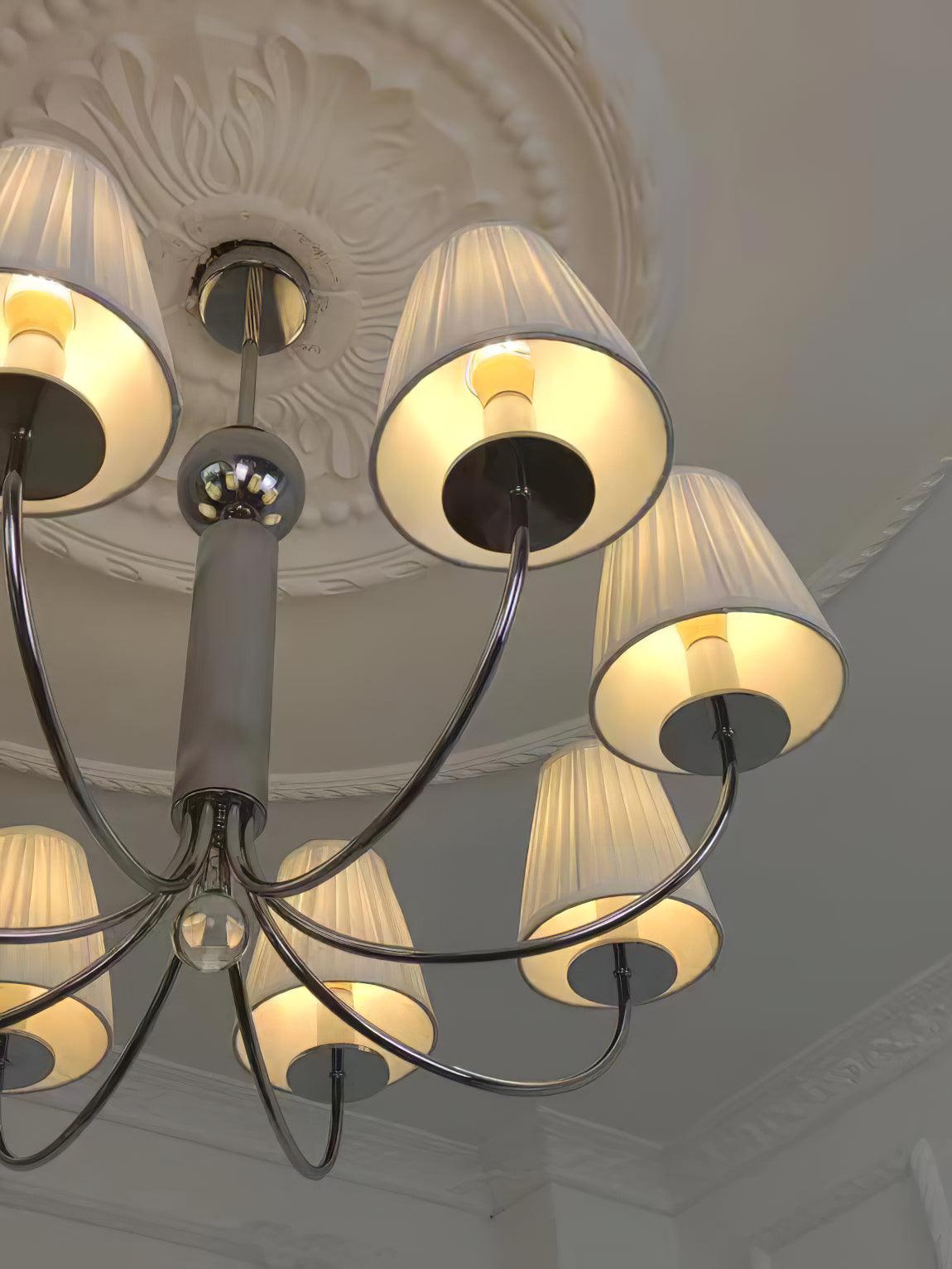 Simplicity Chrome Chandelier – Modern Candelabra Ceiling Light with Pleated Shades