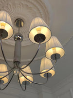 Simplicity Chrome Chandelier – Modern Candelabra Ceiling Light with Pleated Shades