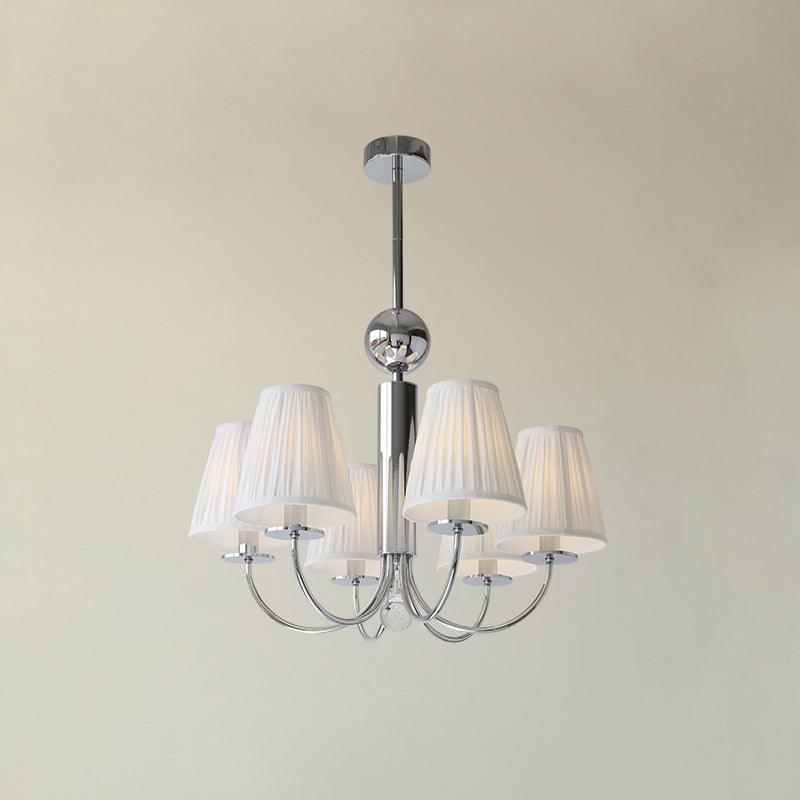 Simplicity Chrome Chandelier – Modern Candelabra Ceiling Light with Pleated Shades