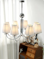 Simplicity Chrome Chandelier – Modern Candelabra Ceiling Light with Pleated Shades