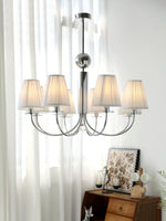 Simplicity Chrome Chandelier – Modern Candelabra Ceiling Light with Pleated Shades