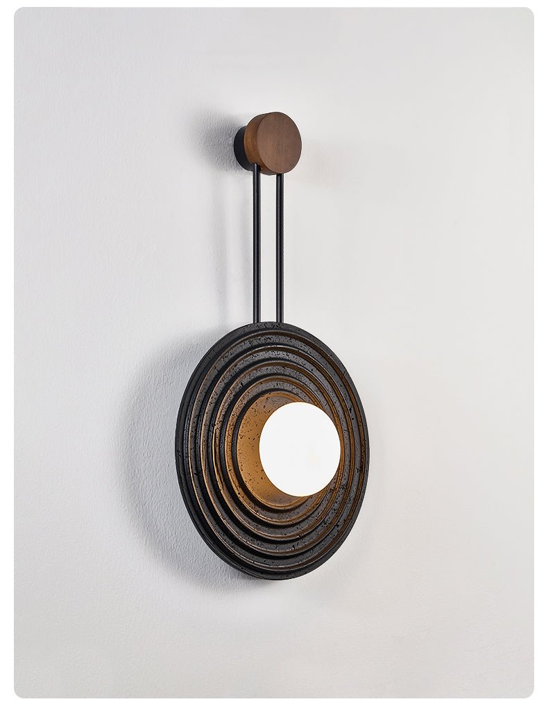 Singularitas Black Travertine Wall Sconce with Walnut Accent