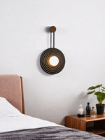 Singularitas Black Travertine Wall Sconce with Walnut Accent