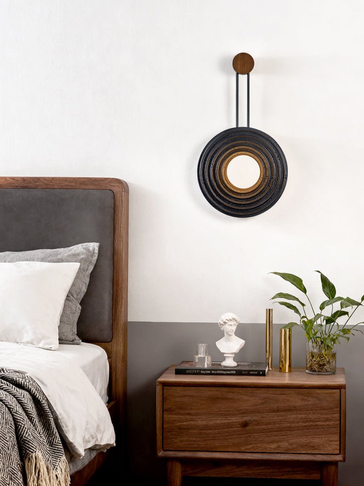 Singularitas Black Travertine Wall Sconce with Walnut Accent