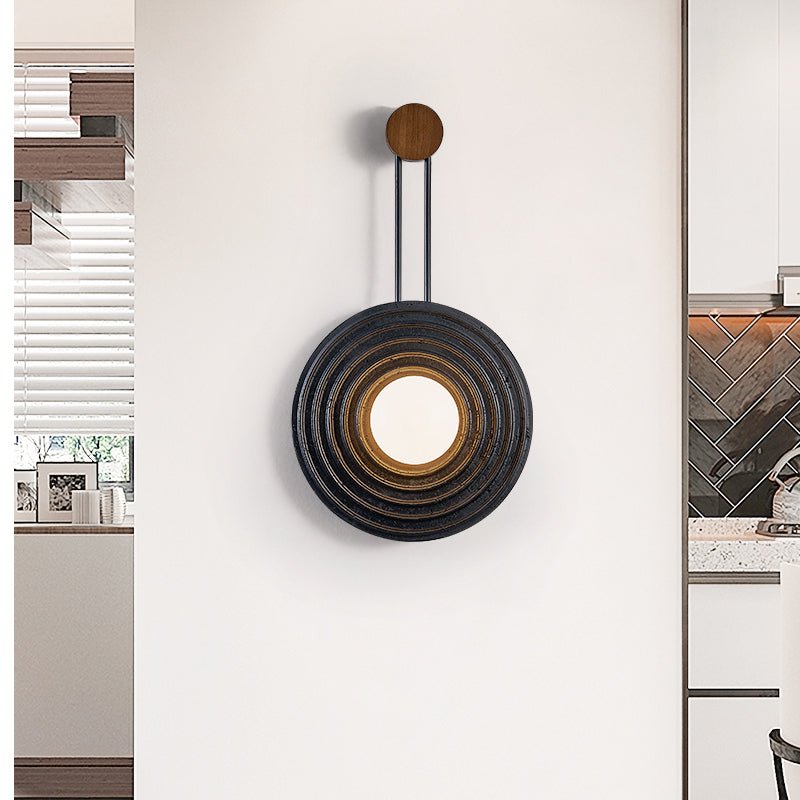 Singularitas Black Travertine Wall Sconce with Walnut Accent