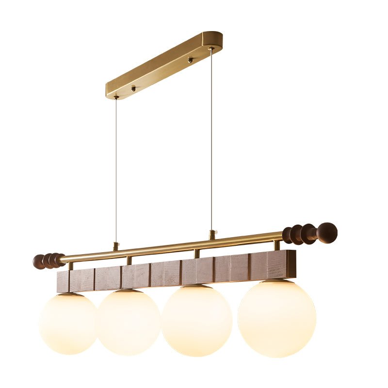 Sinuara Ribbon Globe Linear Chandelier – Modern Wood & Glass Pendant Light