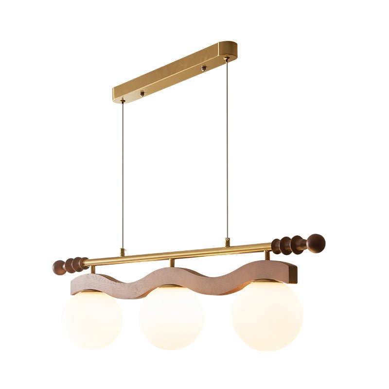 Sinuara Ribbon Globe Linear Chandelier – Modern Wood & Glass Pendant Light
