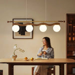 Sinuara Ribbon Globe Linear Chandelier – Modern Wood & Glass Pendant Light