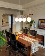 Sinuara Ribbon Globe Linear Chandelier – Modern Wood & Glass Pendant Light