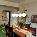Sinuara Ribbon Globe Linear Chandelier – Modern Wood & Glass Pendant Light
