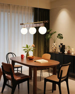 Sinuara Ribbon Globe Linear Chandelier – Modern Wood & Glass Pendant Light