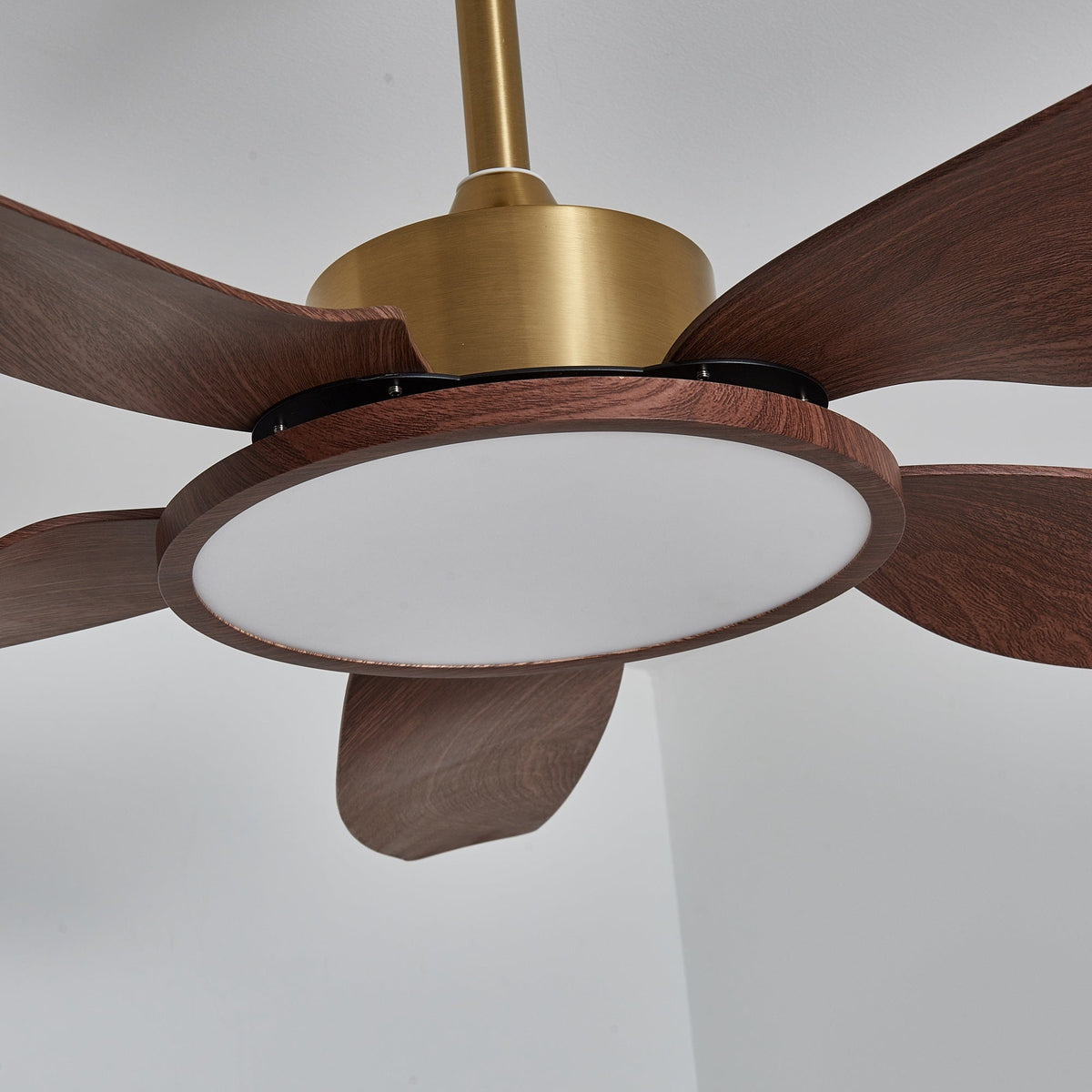 Sirocco Breeze Ceiling Fan with Integrated LED Light, Walnut and Brass, 42"