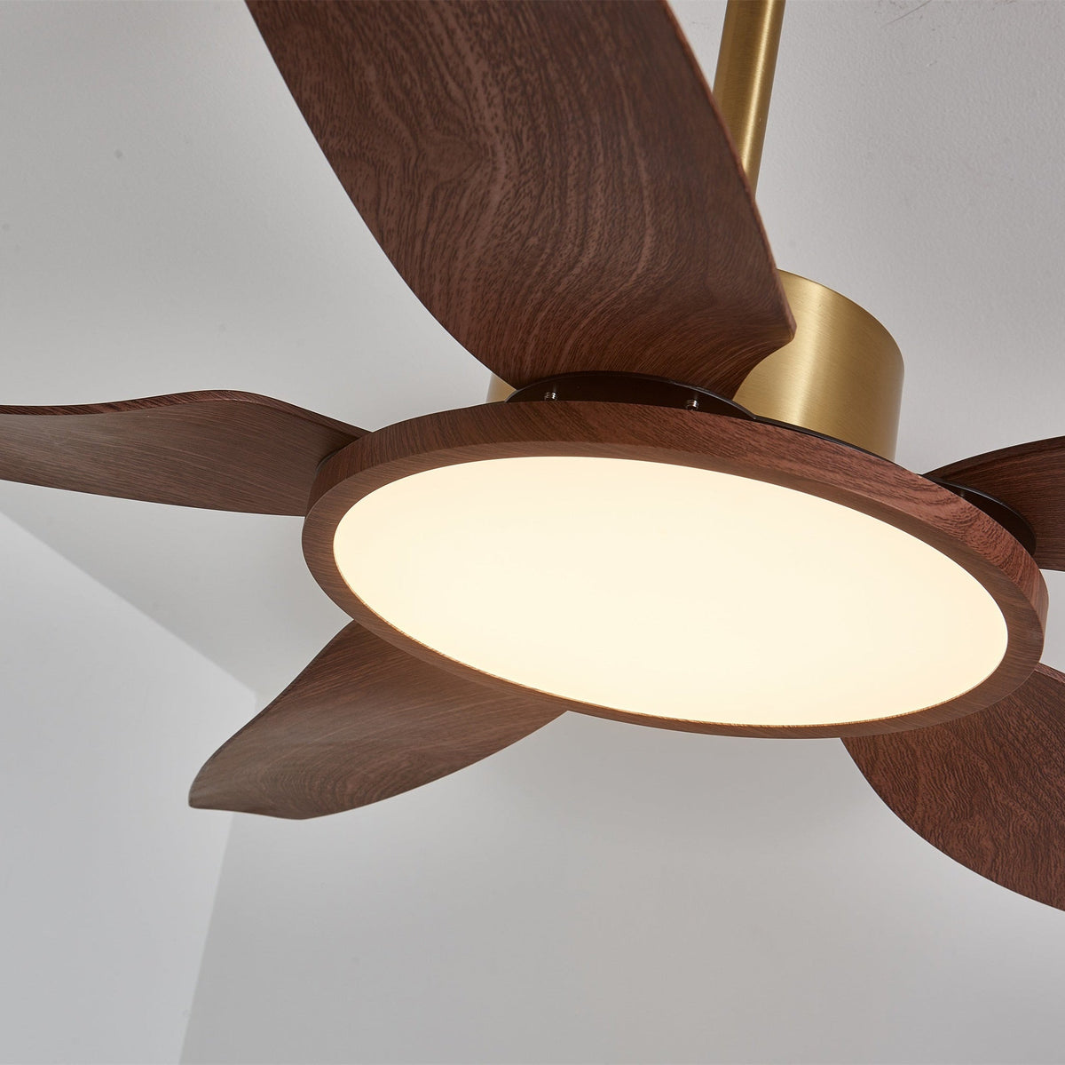 Sirocco Breeze Ceiling Fan with Integrated LED Light, Walnut and Brass, 42"