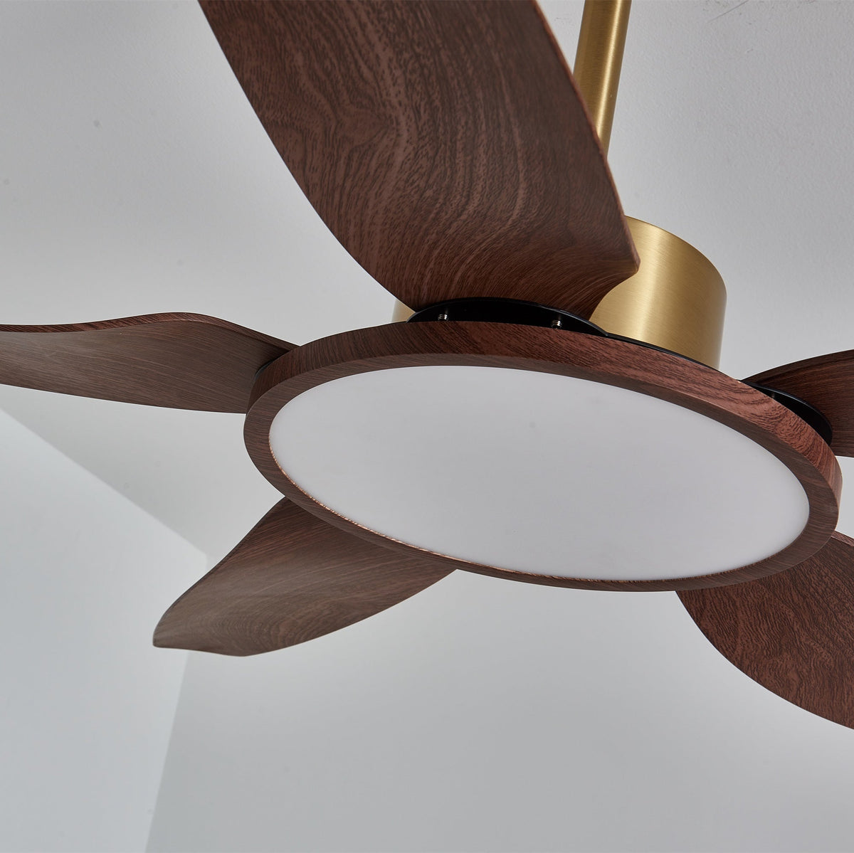 Sirocco Breeze Ceiling Fan with Integrated LED Light, Walnut and Brass, 42"