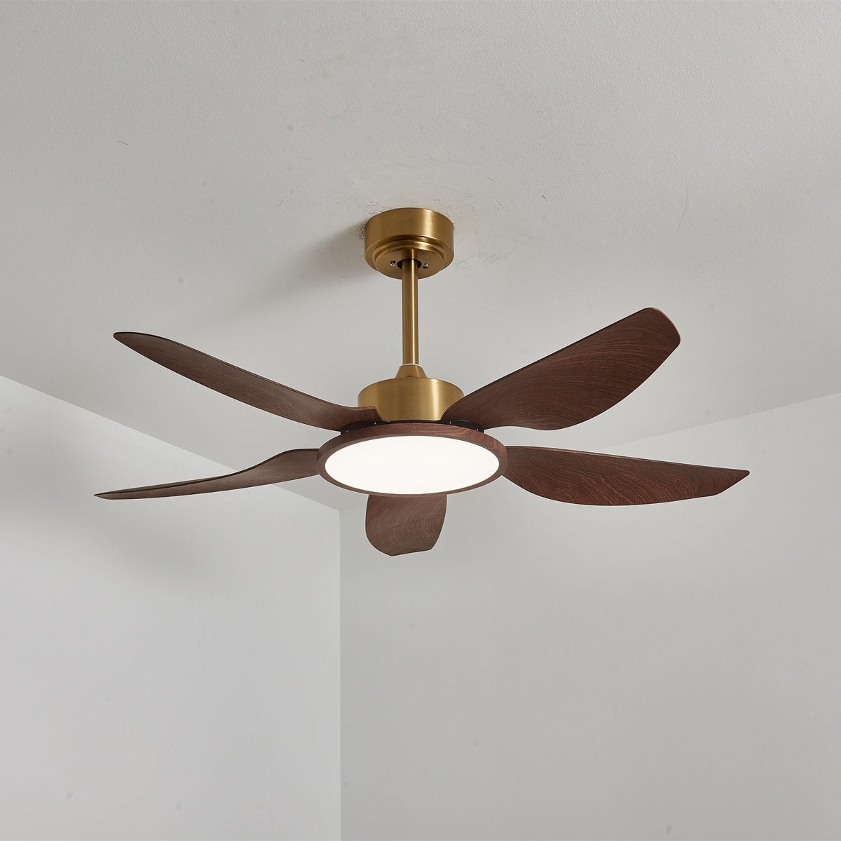 Sirocco Breeze Ceiling Fan with Integrated LED Light, Walnut and Brass, 42"