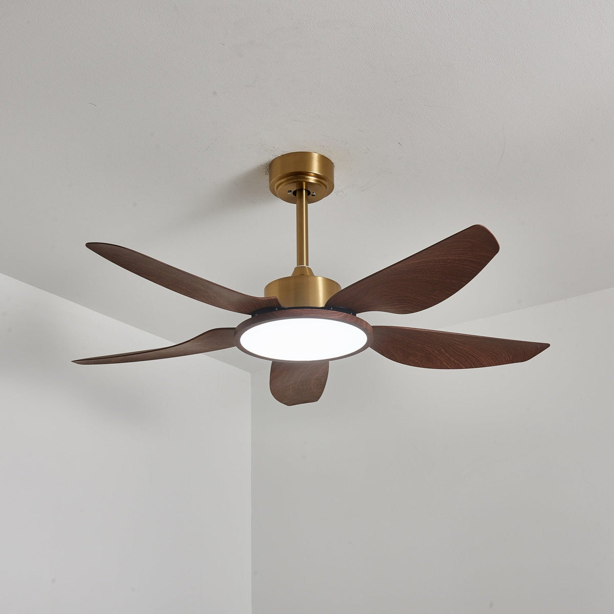 Sirocco Breeze Ceiling Fan with Integrated LED Light, Walnut and Brass, 42"