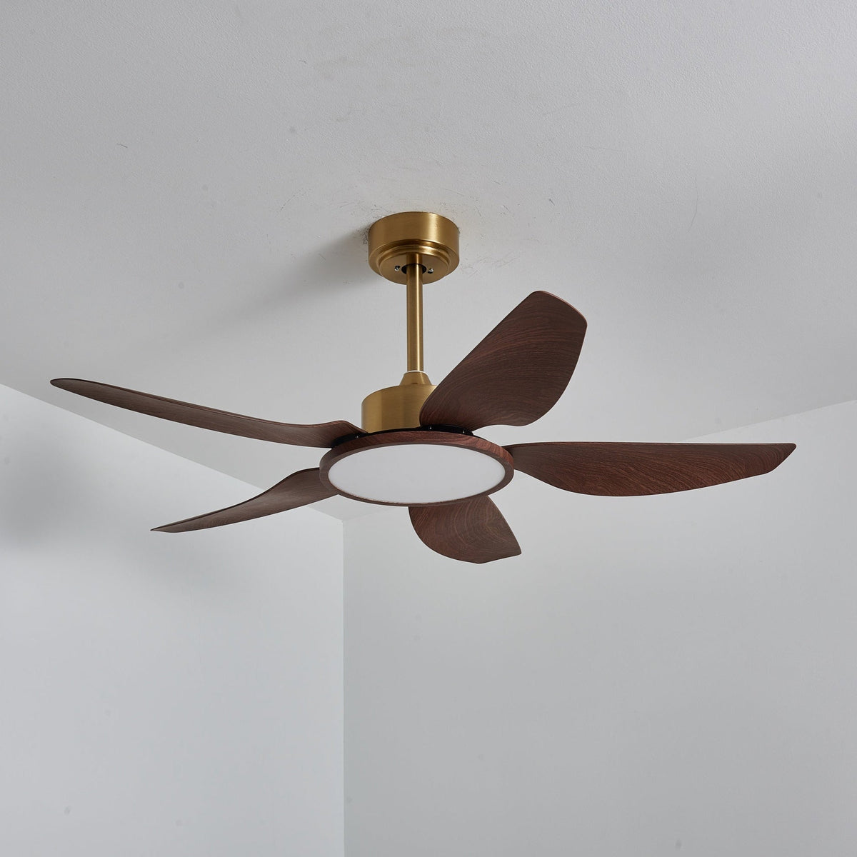 Sirocco Breeze Ceiling Fan with Integrated LED Light, Walnut and Brass, 42"