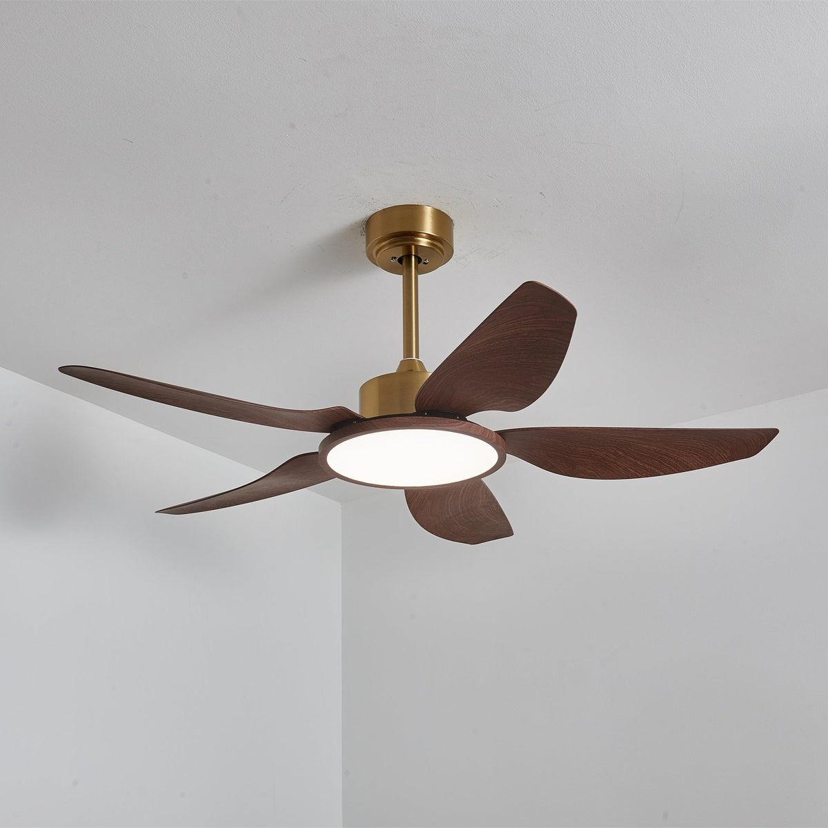 Sirocco Breeze Ceiling Fan with Integrated LED Light, Walnut and Brass, 42"