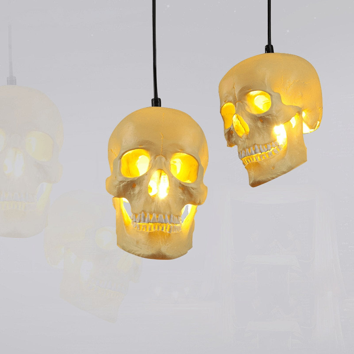 Skull Pendant Light – Beige Resin & Metal Designer Hanging Lamp