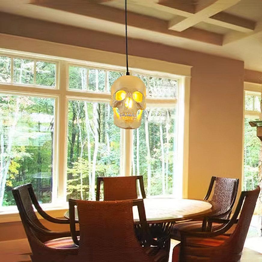 Skull Pendant Light – Beige Resin & Metal Designer Hanging Lamp