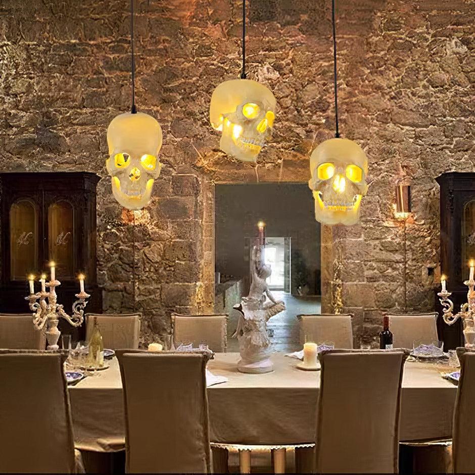 Skull Pendant Light – Beige Resin & Metal Designer Hanging Lamp