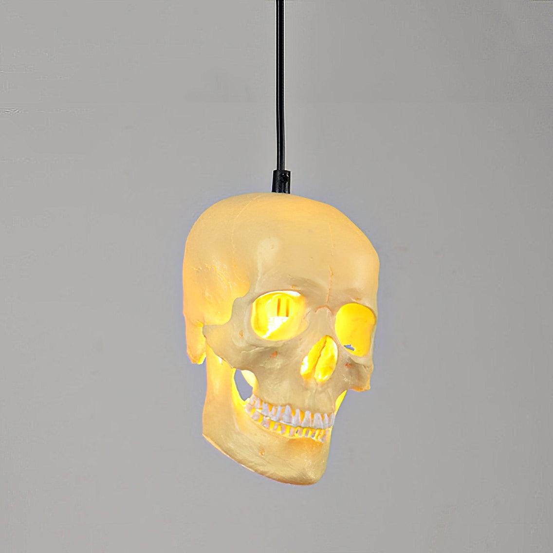Skull Pendant Light – Beige Resin & Metal Designer Hanging Lamp