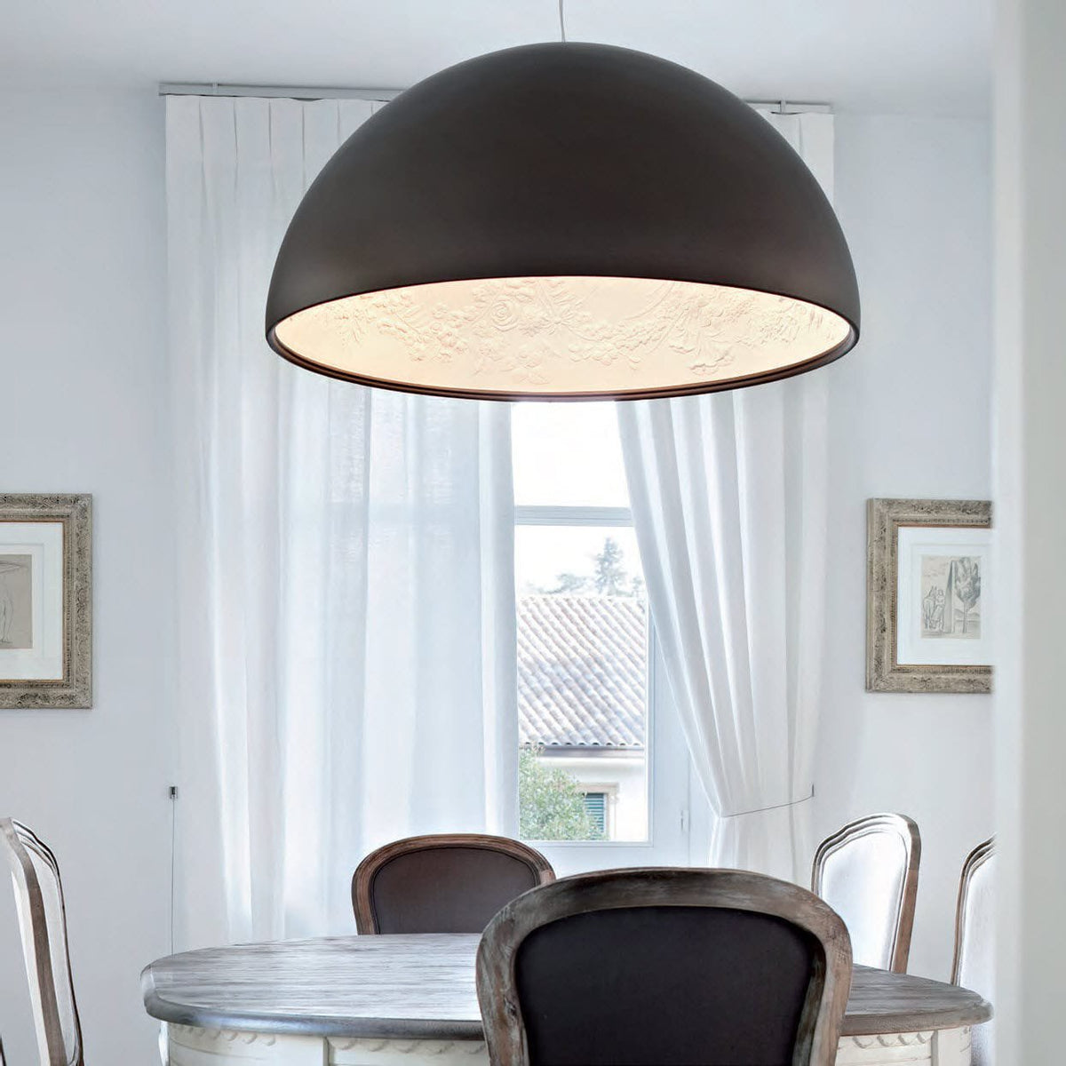 Hemisfera Plaster Pendant Light — Designer Hemisphere Suspension Lamp