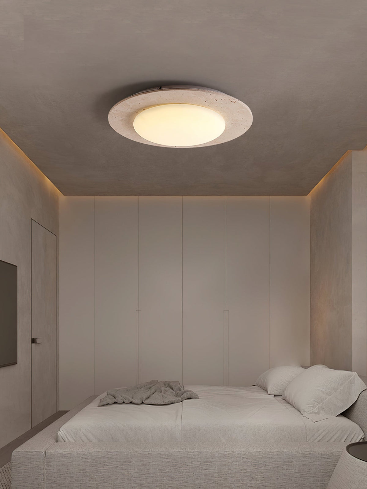 Sky Dome Ceiling Light in Yellow Travertine and Solid Wood