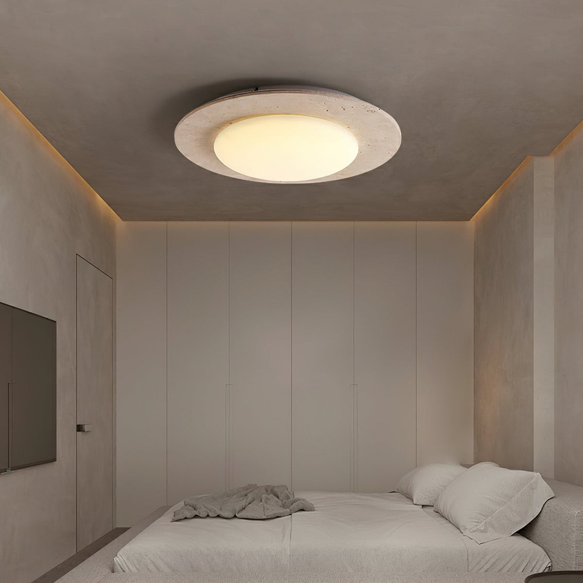 Sky Dome Ceiling Light in Yellow Travertine and Solid Wood