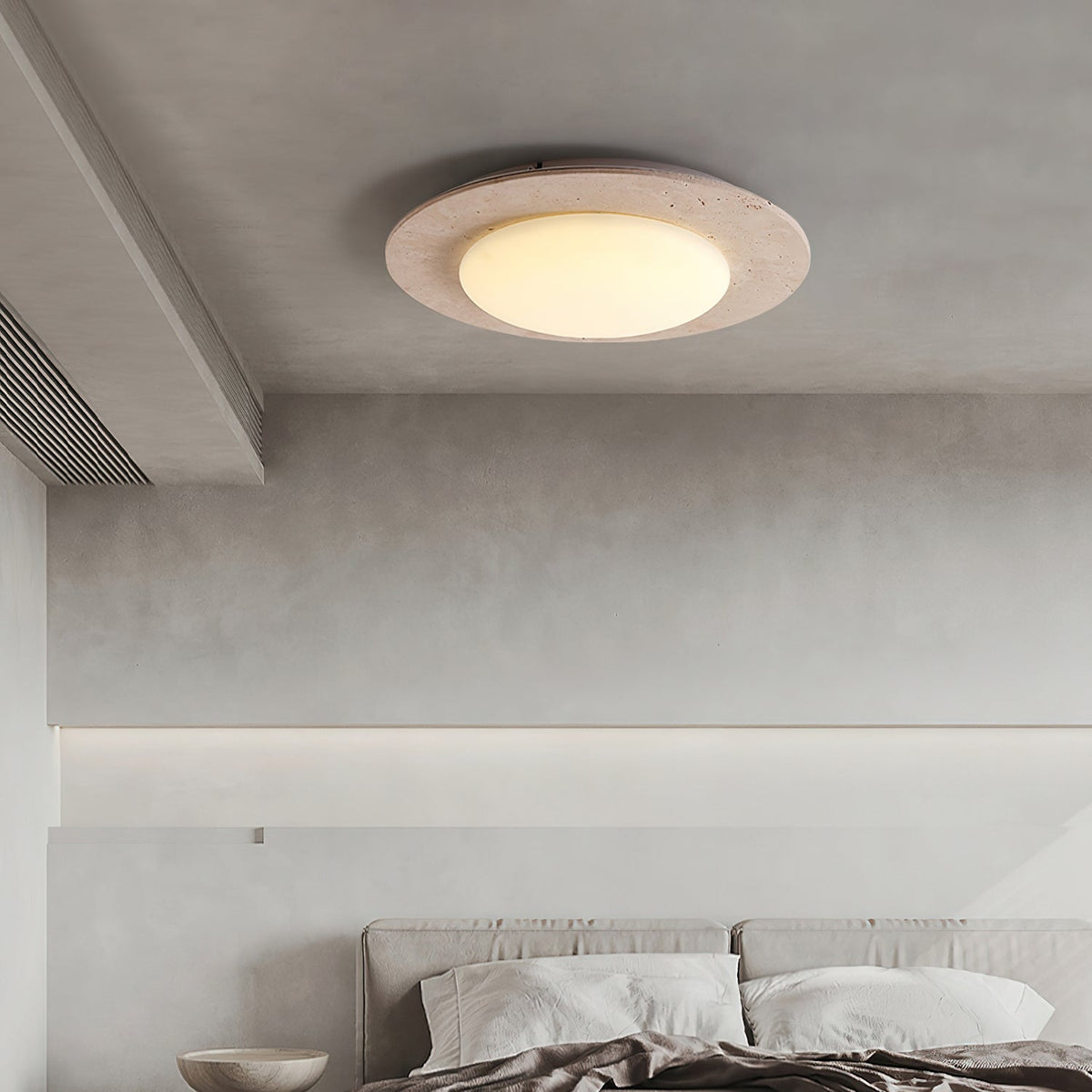 Sky Dome Ceiling Light in Yellow Travertine and Solid Wood