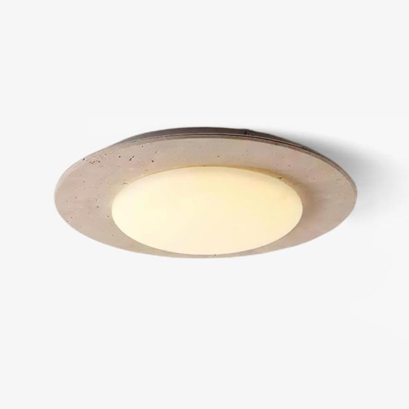 Sky Dome Ceiling Light in Yellow Travertine and Solid Wood