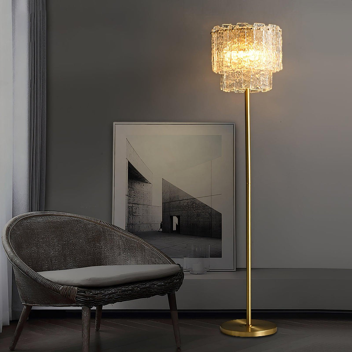 Skylar Brass and Glass Floor Lamp for Living Room and Bedroom