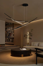 Skytrace Sculptural Wood LED Pendant Light, Modern Linear Chandelier