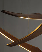 Skytrace Sculptural Wood LED Pendant Light, Modern Linear Chandelier