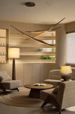 Skytrace Sculptural Wood LED Pendant Light, Modern Linear Chandelier