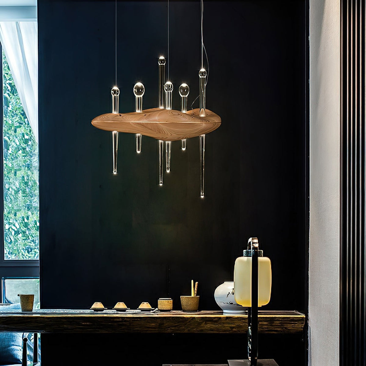 Skyward Thorn Modern Wood LED Chandelier for Dining Room and Living Space