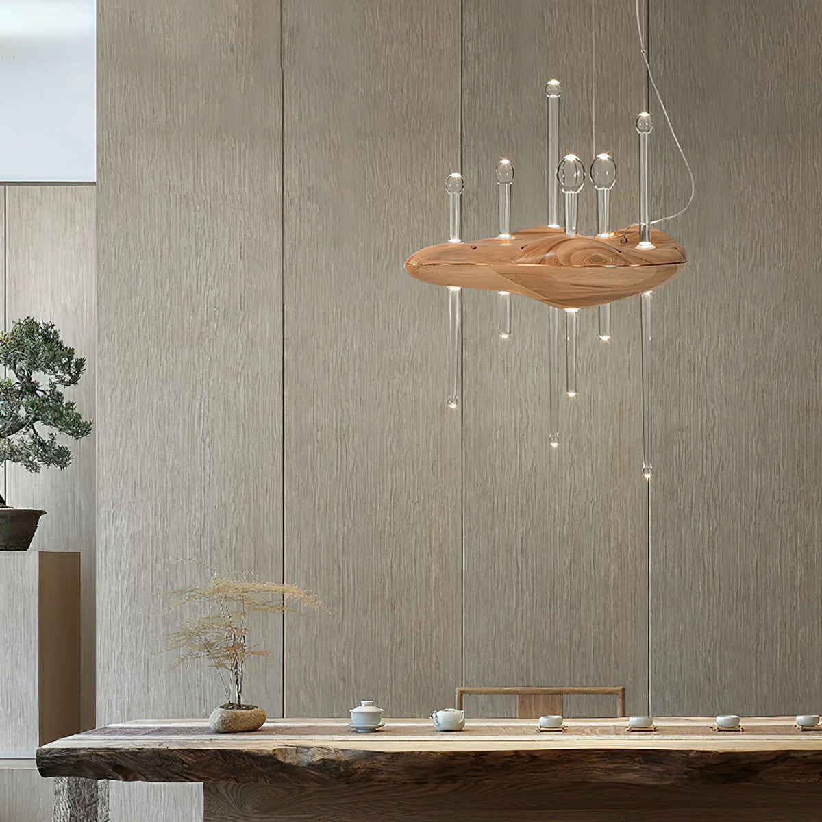 Skyward Thorn Modern Wood LED Chandelier for Dining Room and Living Space