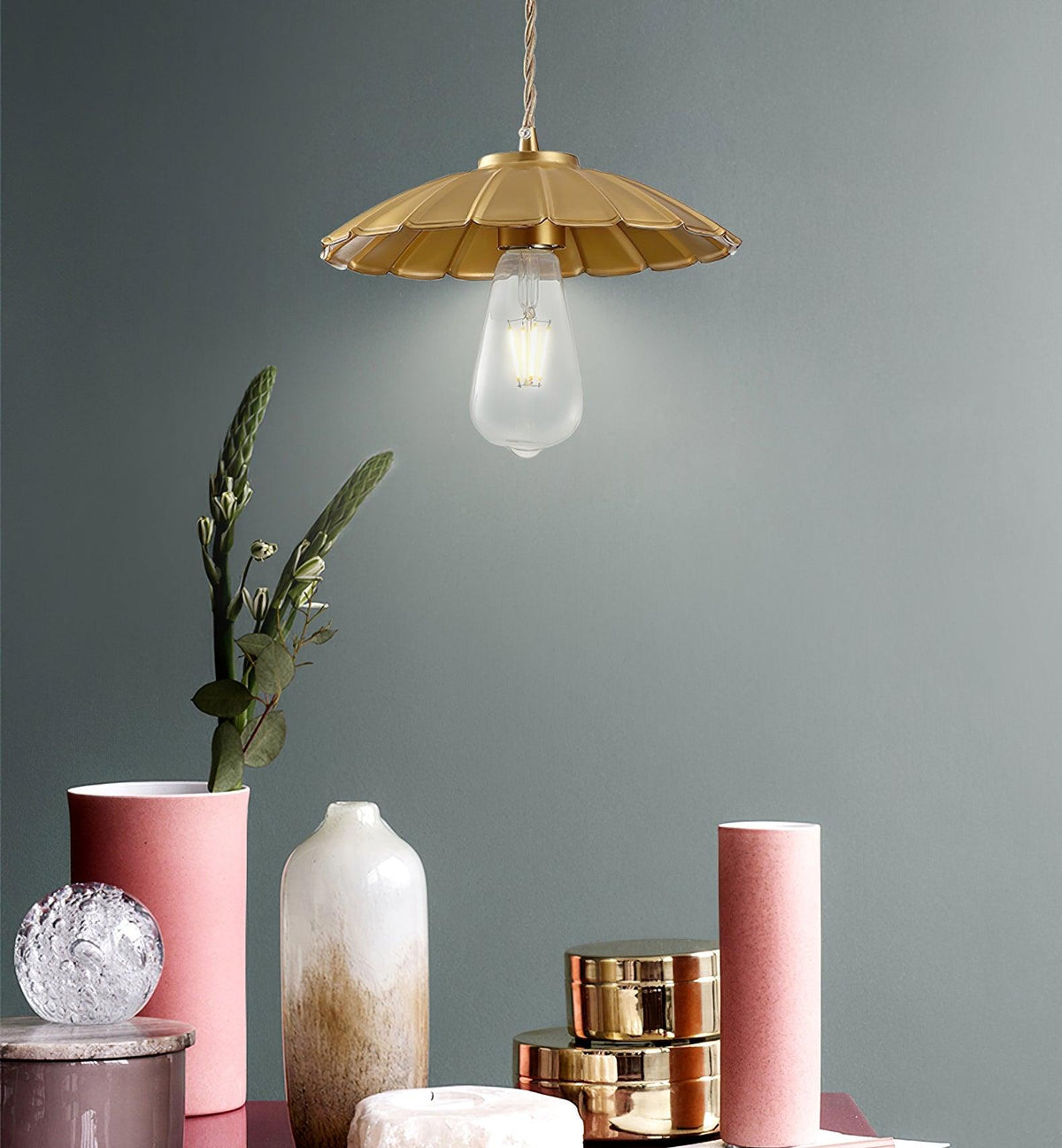Lumina Brass Flat Pendant Light – Modern Minimalist Ceiling Lamp for Dining & Kitchen