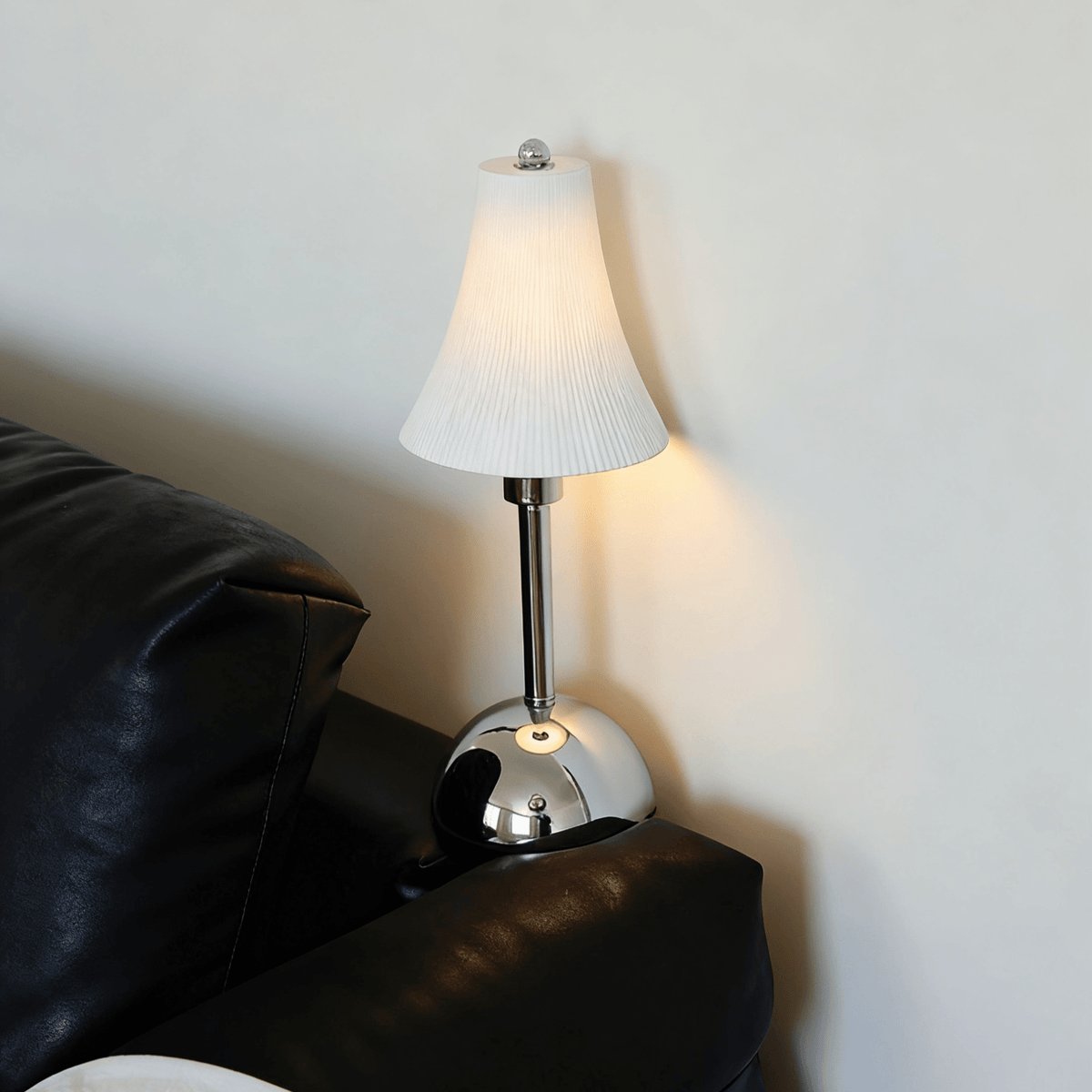 Slim Waist Table Lamp – Modern Chrome & Pleated Shade