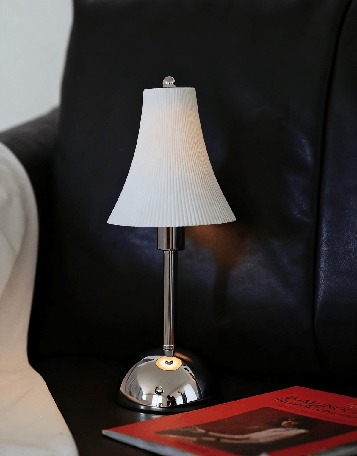 Slim Waist Table Lamp – Modern Chrome & Pleated Shade